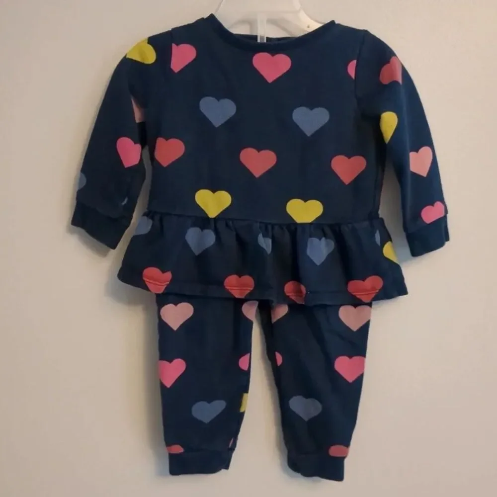 Crown & Ivy Baby Navy Blue Colorful Heart Cotton Outfit Set - Girls 9 Months